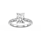 Marian Radiant LGD Accent Milgrain Side Stone Engagement Ring - 14K White Gold