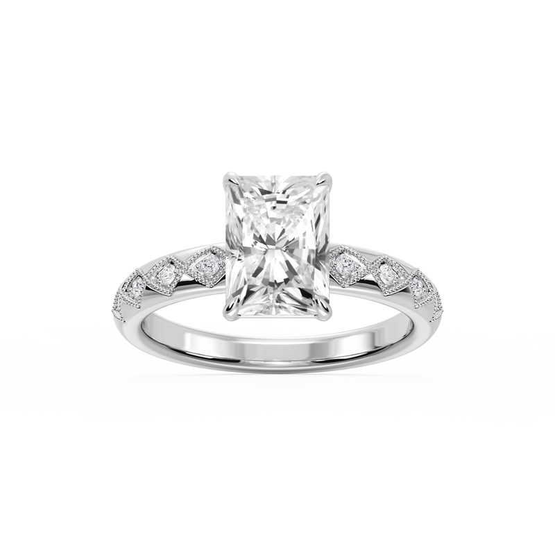Marian Radiant LGD Accent Milgrain Side Stone Engagement Ring - 14K White Gold