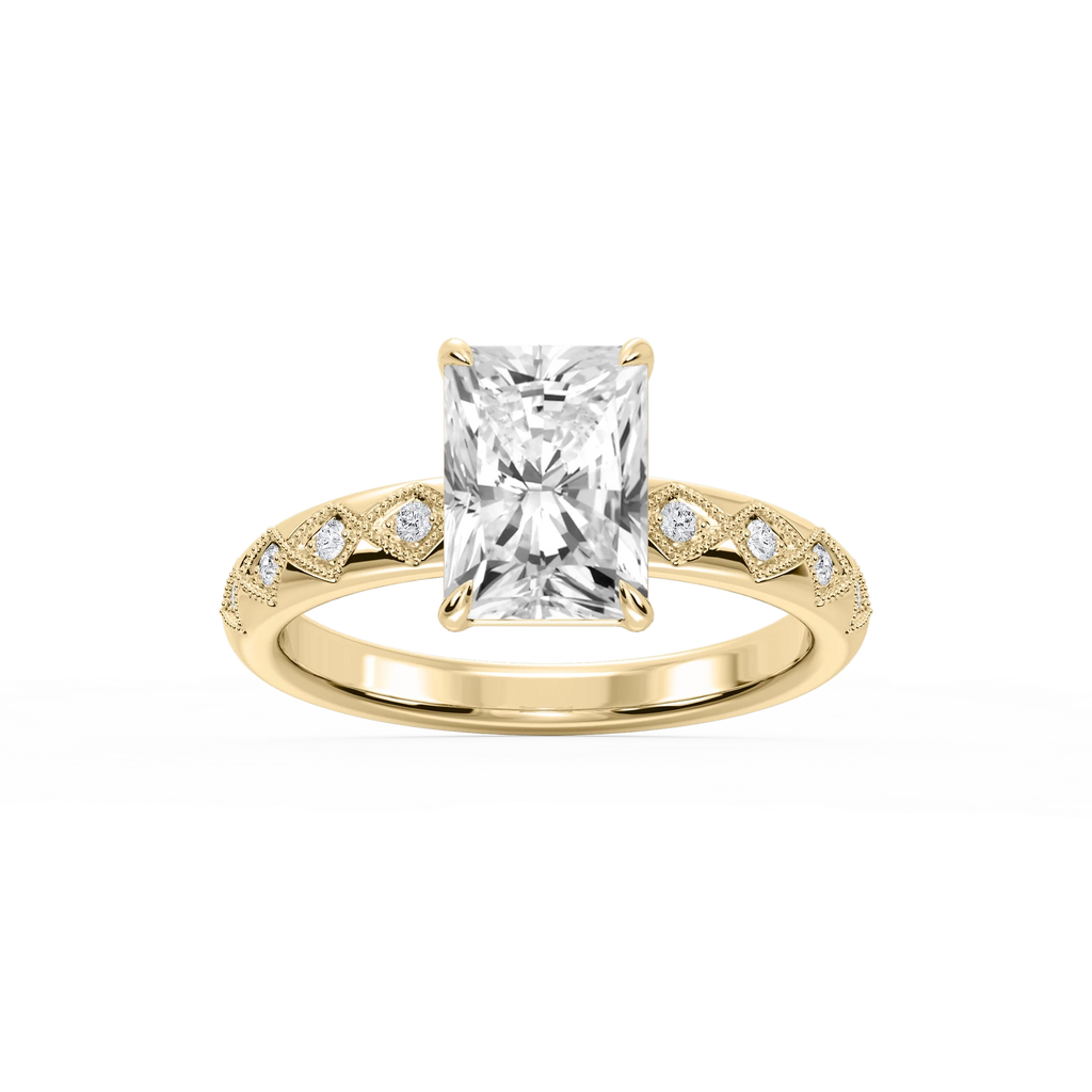 Marian Radiant LGD Accent Milgrain Side Stone Engagement Ring - 14K Yellow Gold