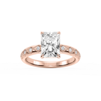 Marian Radiant LGD Accent Milgrain Side Stone Engagement Ring - 14K Rose Gold