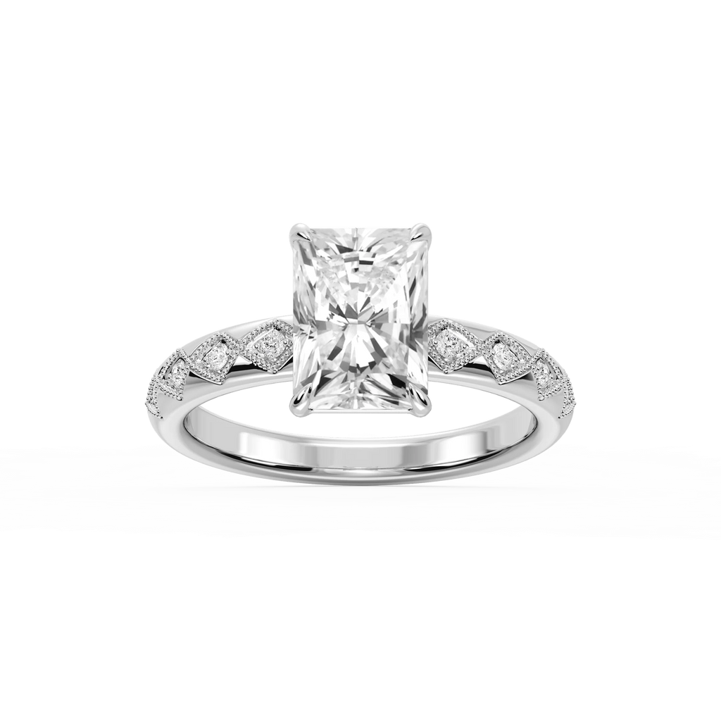 Marian Radiant LGD Accent Milgrain Side Stone Engagement Ring - Platinum