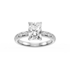 Marian Radiant LGD Accent Milgrain Side Stone Engagement Ring - Platinum