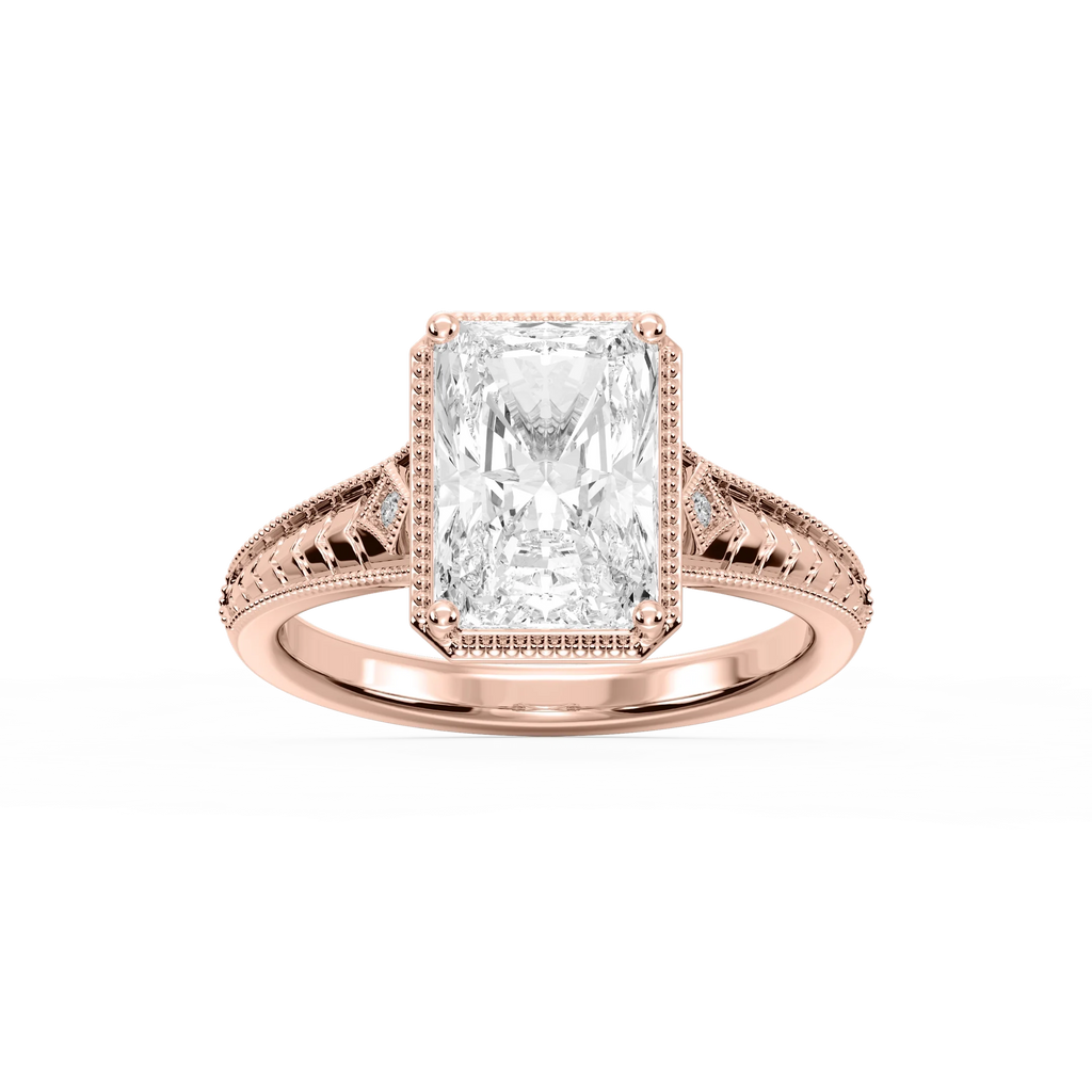 Mariana Radiant LGD Vintage Milgrain Bezel Side Stone Engagement Ring - 14K Rose Gold / 5 ctw / F-VS2