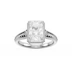 Mariana Radiant LGD Vintage Milgrain Bezel Side Stone Engagement Ring - Platinum / 3 ctw / F-VS2