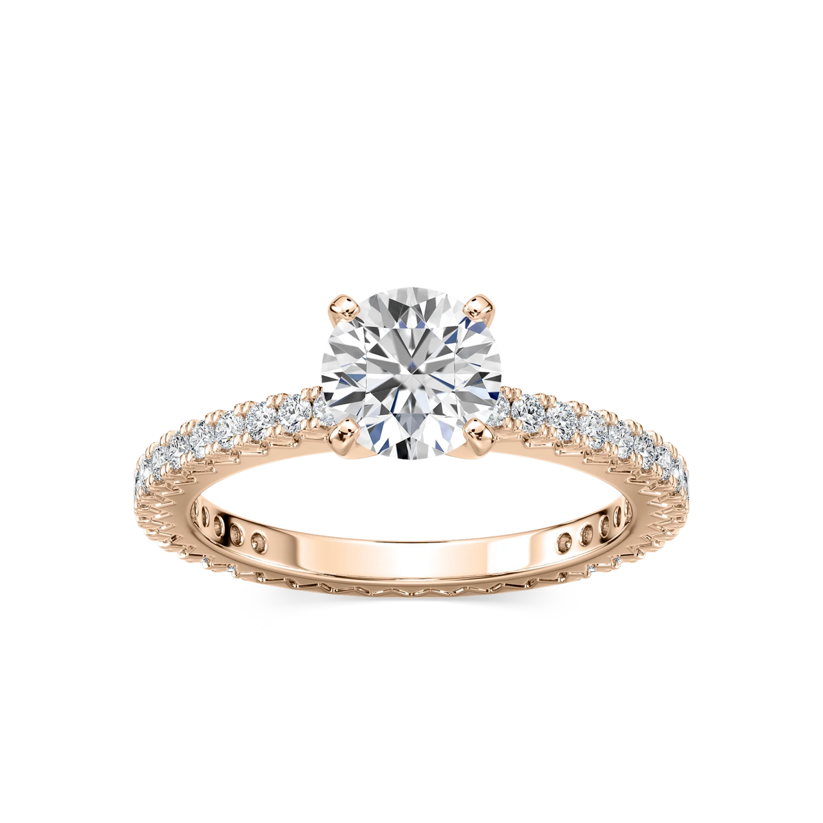 Marilyn LGD Prong Set with Sculpted Eternity Profile Side Stone Engagement Ring - 14K Rose Gold