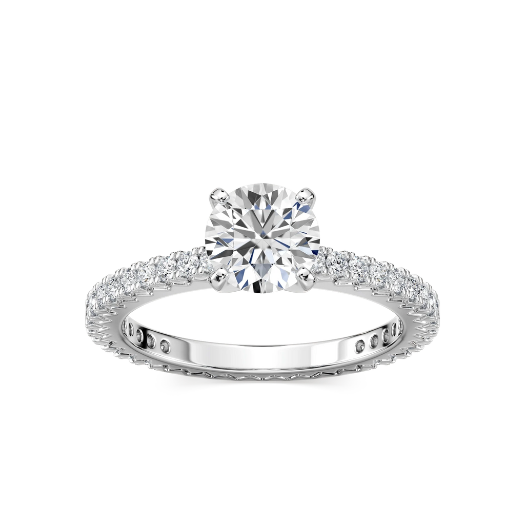 Marilyn LGD Prong Set with Sculpted Eternity Profile Side Stone Engagement Ring - 18K White Gold