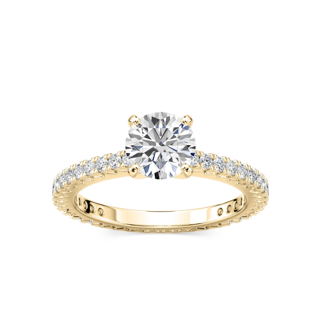 Marilyn LGD Prong Set with Sculpted Eternity Profile Side Stone Engagement Ring - 18K Yellow Gold