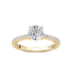 Marilyn LGD Prong Set with Sculpted Eternity Profile Side Stone Engagement Ring - 18K Yellow Gold