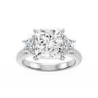 Marley Princess LGD Trapezoid Sides Claw Prong Three Stone Engagement Ring - 14K White Gold / 5 ct