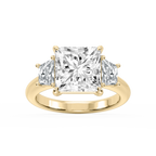 Marley Princess LGD Trapezoid Sides Claw Prong Three Stone Engagement Ring - 14K Yellow Gold / 5 ct