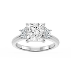 Marley Princess LGD Trapezoid Sides Claw Prong Three Stone Engagement Ring - 18K White Gold / 3 ct