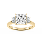 Marley Princess LGD Trapezoid Sides Claw Prong Three Stone Engagement Ring - 18K Yellow Gold / 3 ct