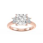 Marley Princess LGD Trapezoid Sides Claw Prong Three Stone Engagement Ring - 18K Rose Gold / 3 ct