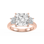 Marley Princess LGD Trapezoid Sides Claw Prong Three Stone Engagement Ring - 18K Rose Gold / 6 ct