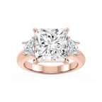 Marley Princess LGD Trapezoid Sides Claw Prong Three Stone Engagement Ring - 18K Rose Gold / 7 ct