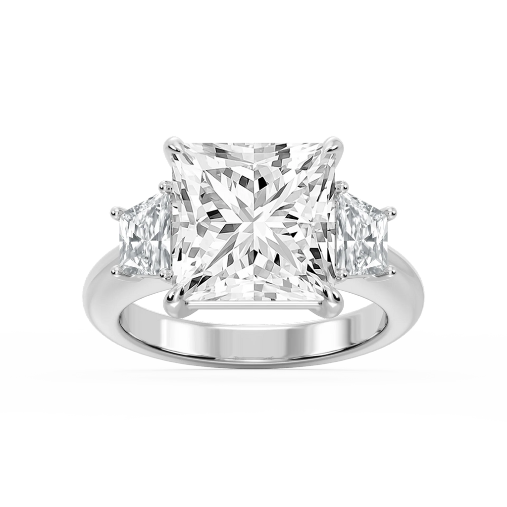 Marley Princess LGD Trapezoid Sides Claw Prong Three Stone Engagement Ring - Platinum / 7 ct