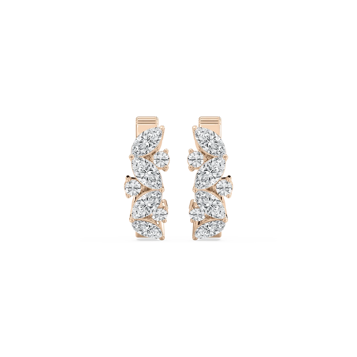 1 ctw Marquise and Round LGD Petite Huggie Hoop Earrings - 14K Rose Gold / F-VS2
