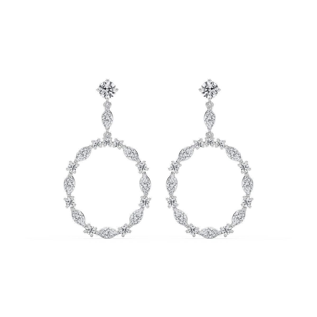 2 ²⁄₃ ctw Marquise and Round LGD Circle Drop Earrings - 14K White Gold