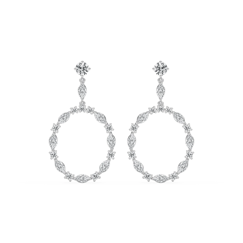 2 ²⁄₃ ctw Marquise and Round LGD Circle Drop Earrings - 14K White Gold