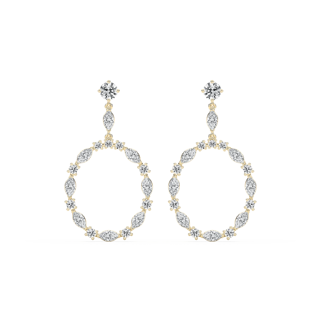 2 ²⁄₃ ctw Marquise and Round LGD Circle Drop Earrings - 14K Yellow Gold