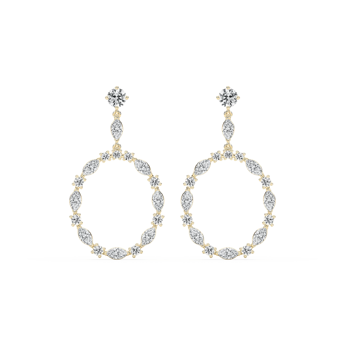 2 ²⁄₃ ctw Marquise and Round LGD Circle Drop Earrings - 14K Yellow Gold