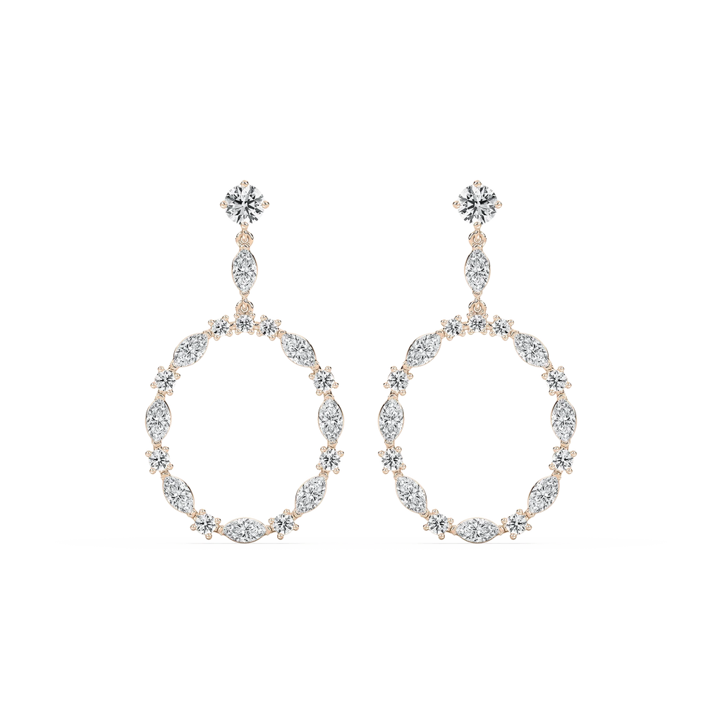 2 ²⁄₃ ctw Marquise and Round LGD Circle Drop Earrings - 14K Rose Gold