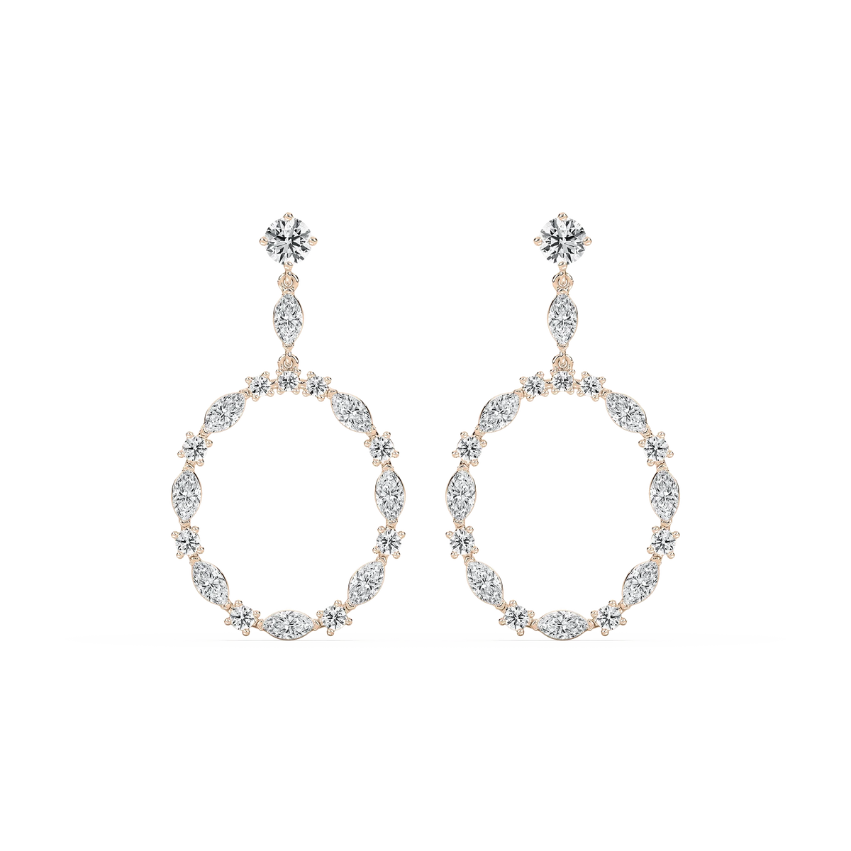2 ²⁄₃ ctw Marquise and Round LGD Circle Drop Earrings - 14K Rose Gold