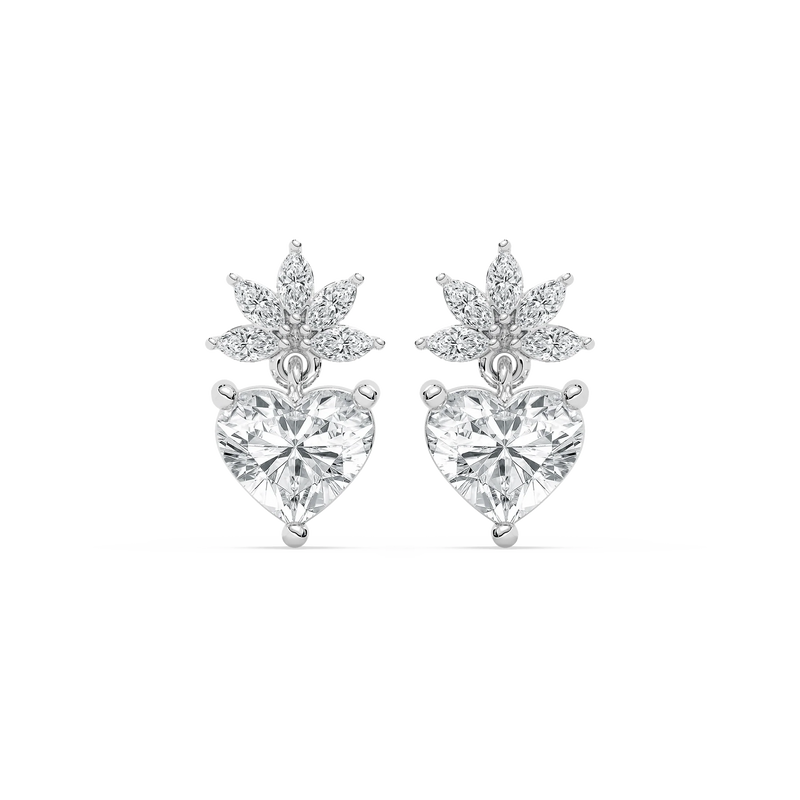 2 ¹⁄₄ ctw Heart & Marquise LGD Flowering Drop Earrings - 14K White Gold
