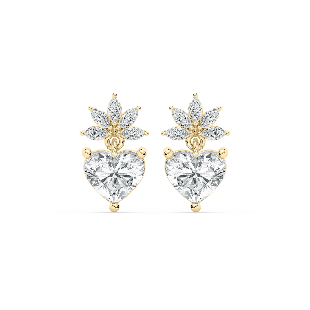 2 ¹⁄₄ ctw Heart & Marquise LGD Flowering Drop Earrings - 14K Yellow Gold