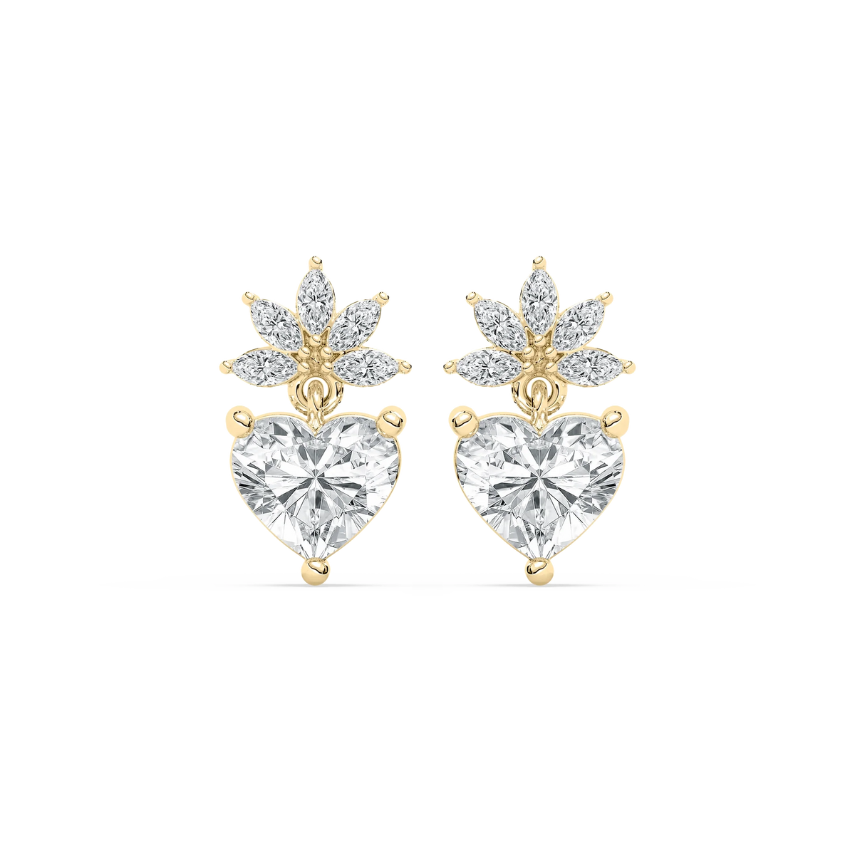 2 ¹⁄₄ ctw Heart & Marquise LGD Flowering Drop Earrings - 14K Yellow Gold