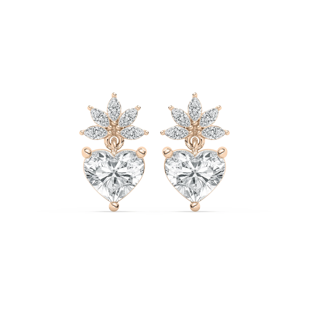 2 ¹⁄₄ ctw Heart & Marquise LGD Flowering Drop Earrings - 14K Rose Gold