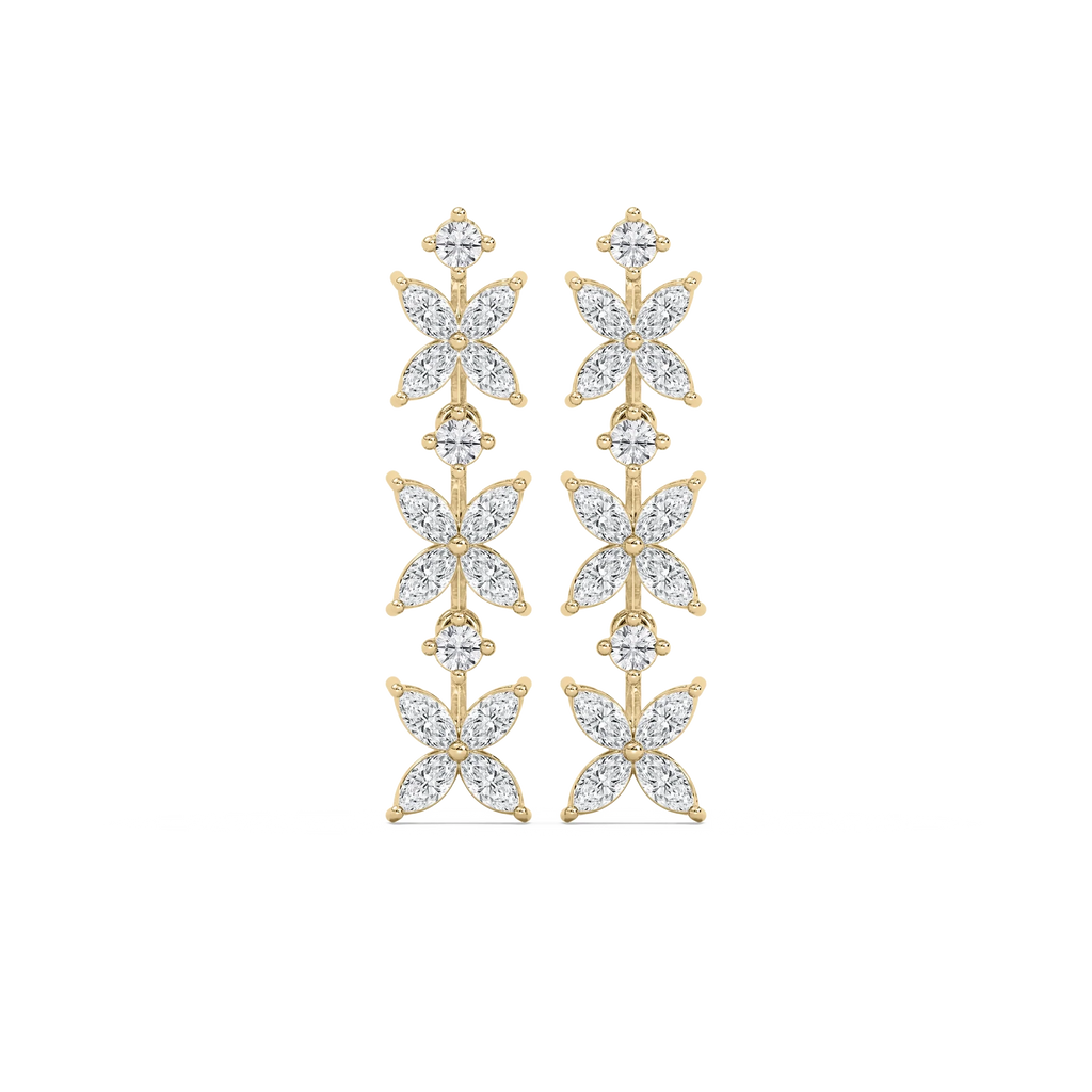1 ⅝  ctw Marquise & Round LGD Floral Dangle Earrings - 14K Yellow Gold