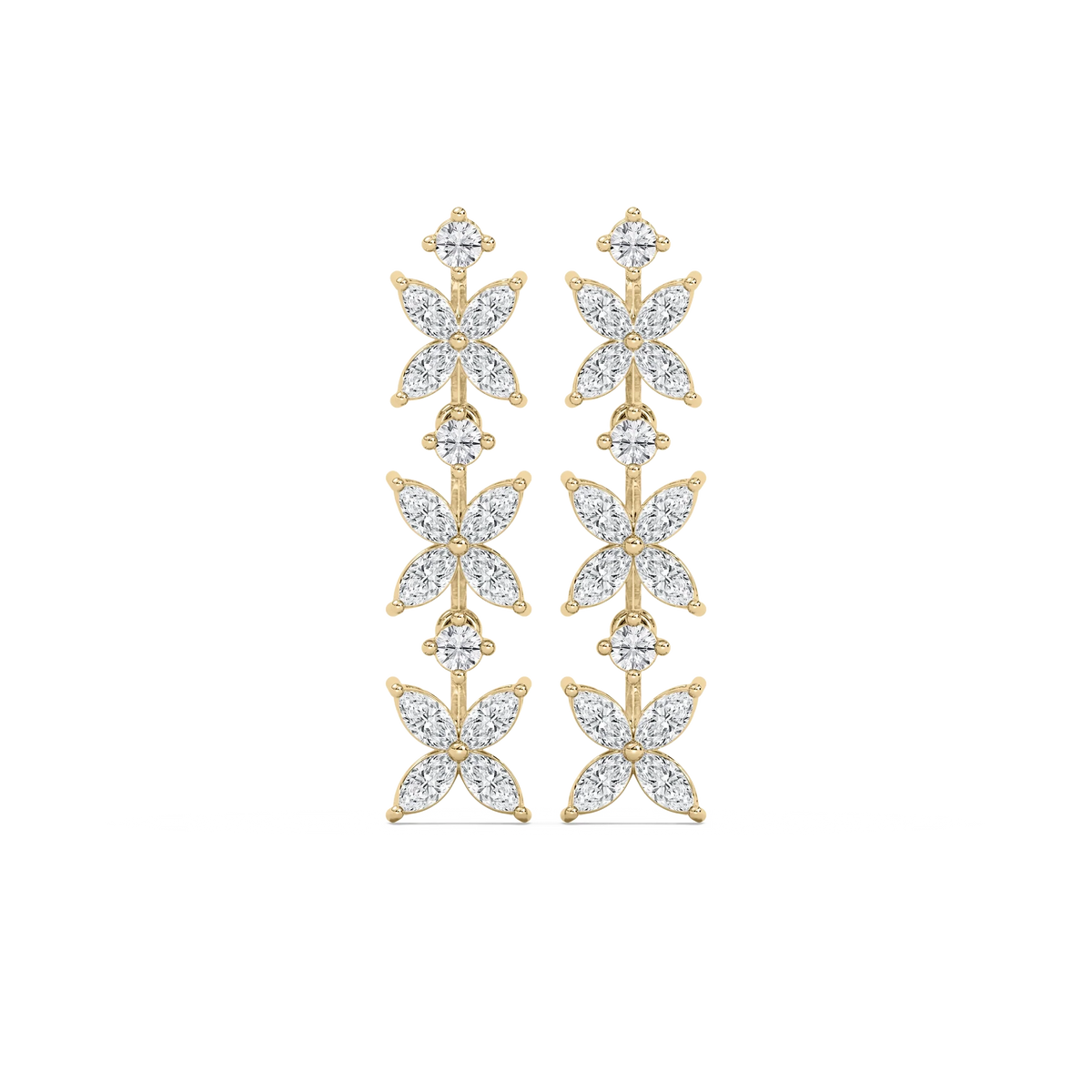 1 ⅝  ctw Marquise & Round LGD Floral Dangle Earrings - 14K Yellow Gold