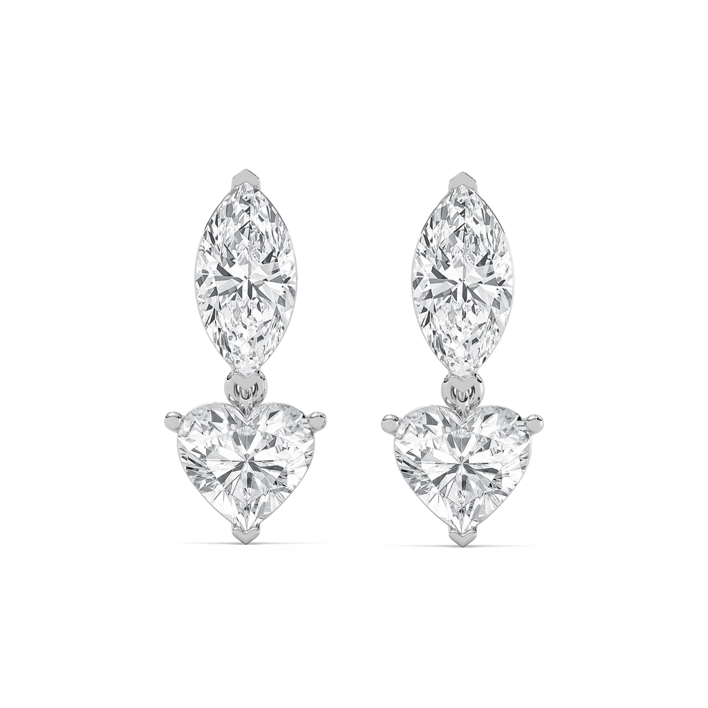 4 ctw Marquise & Heart LGD Drop Earrings - 14K White Gold / F-VS2