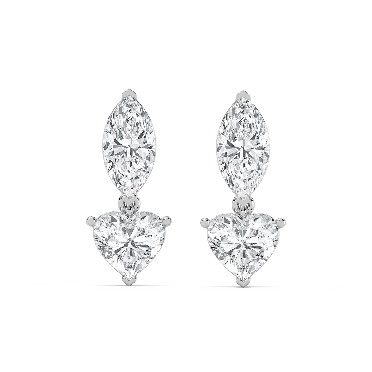 4 ctw Marquise & Heart LGD Drop Earrings - 14K White Gold / F-VS2