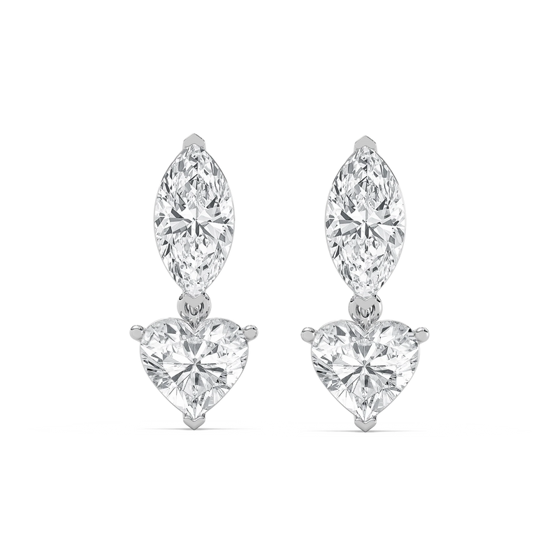 4 ctw Marquise & Heart LGD Drop Earrings - 14K White Gold / F-VS2