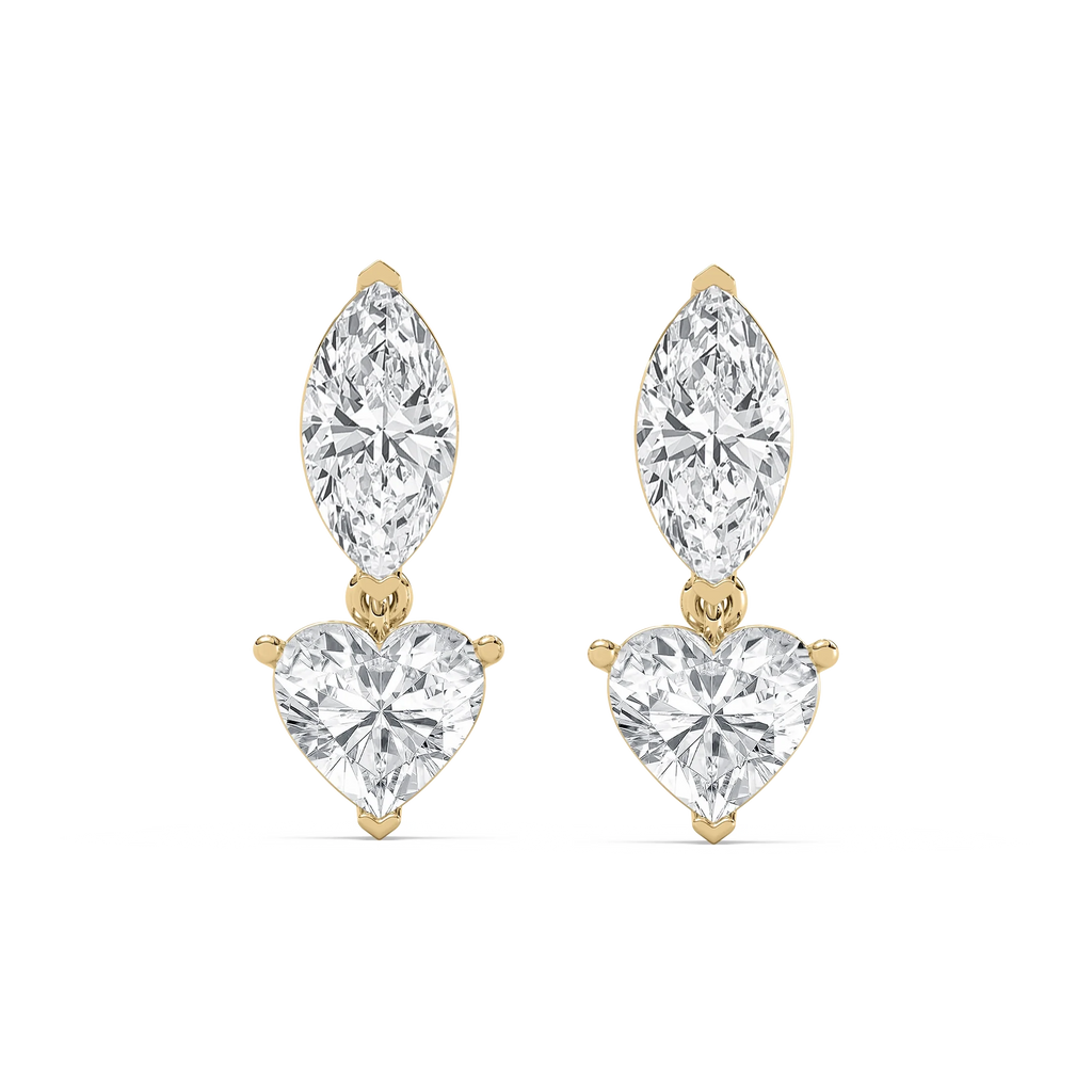 4 ctw Marquise & Heart LGD Drop Earrings - 14K Yellow Gold / F-VS2
