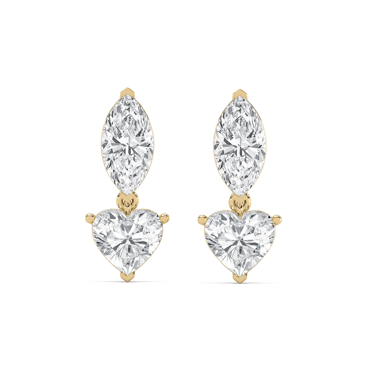 4 ctw Marquise & Heart LGD Drop Earrings - 14K Yellow Gold / F-VS2