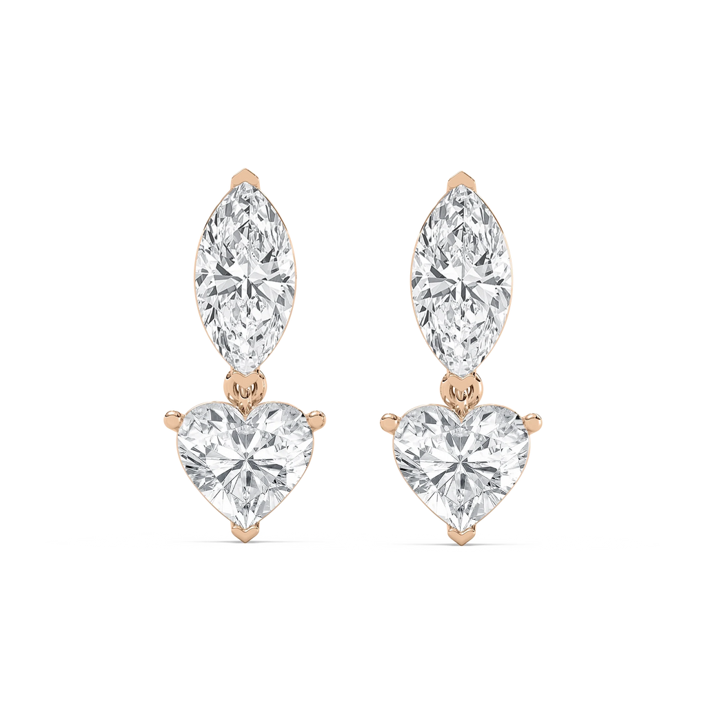 4 ctw Marquise & Heart LGD Drop Earrings - 14K Rose Gold / F-VS2