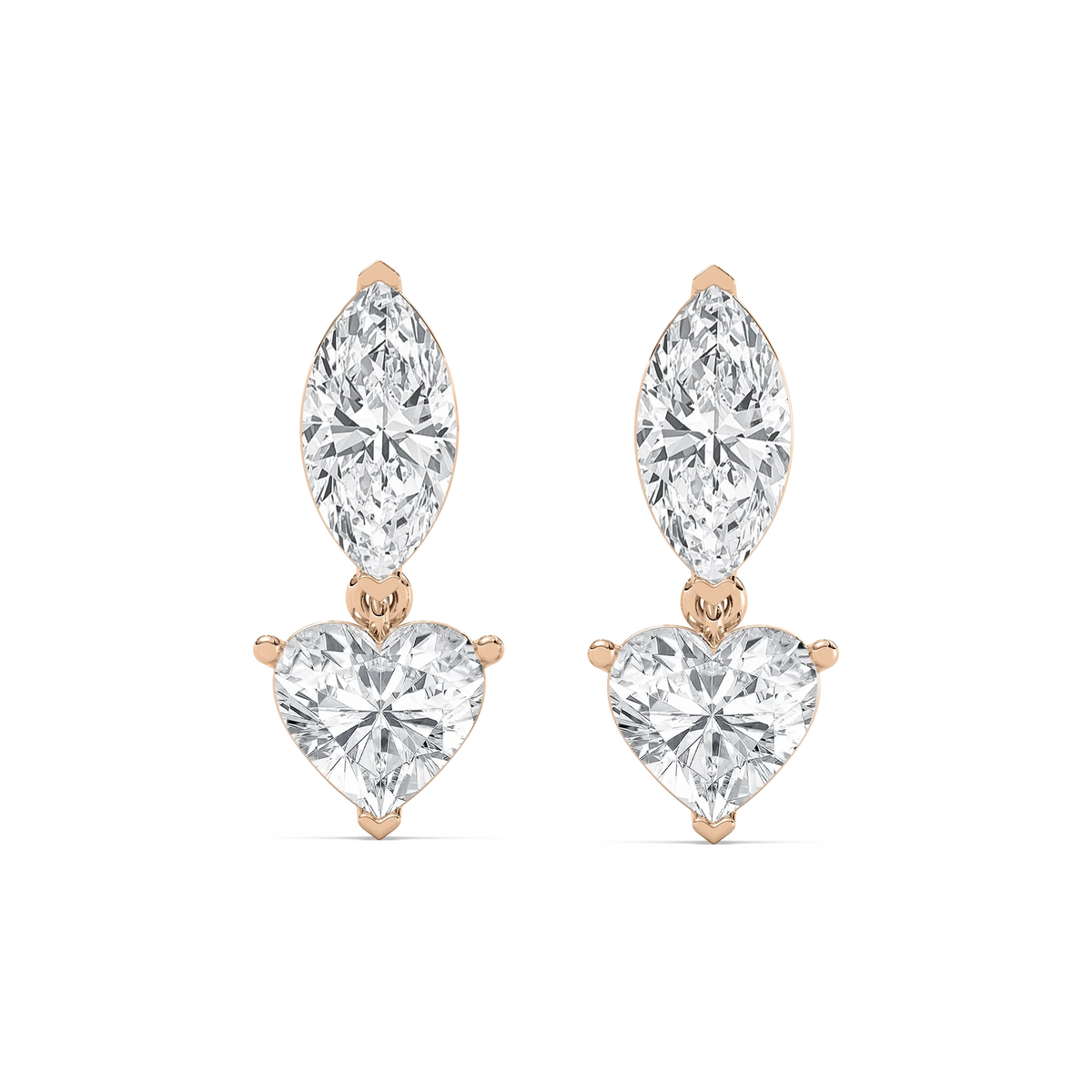 4 ctw Marquise & Heart LGD Drop Earrings - 14K Rose Gold / F-VS2