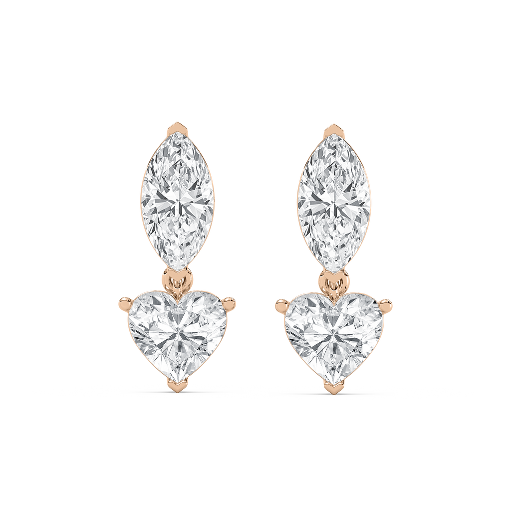 4 ctw Marquise & Heart LGD Drop Earrings - 14K Rose Gold / DE-VS1