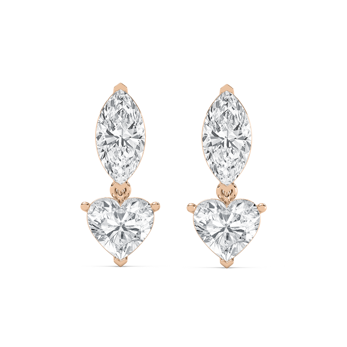 4 ctw Marquise & Heart LGD Drop Earrings - 14K Rose Gold / DE-VS1