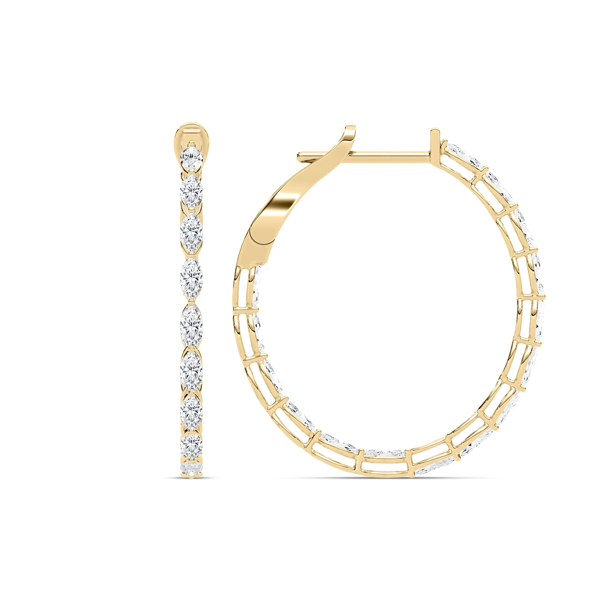 4 ¹⁄₂ ctw Marquise LGD Inside Out Hoop Earrings - 14K Yellow Gold / F-VS2
