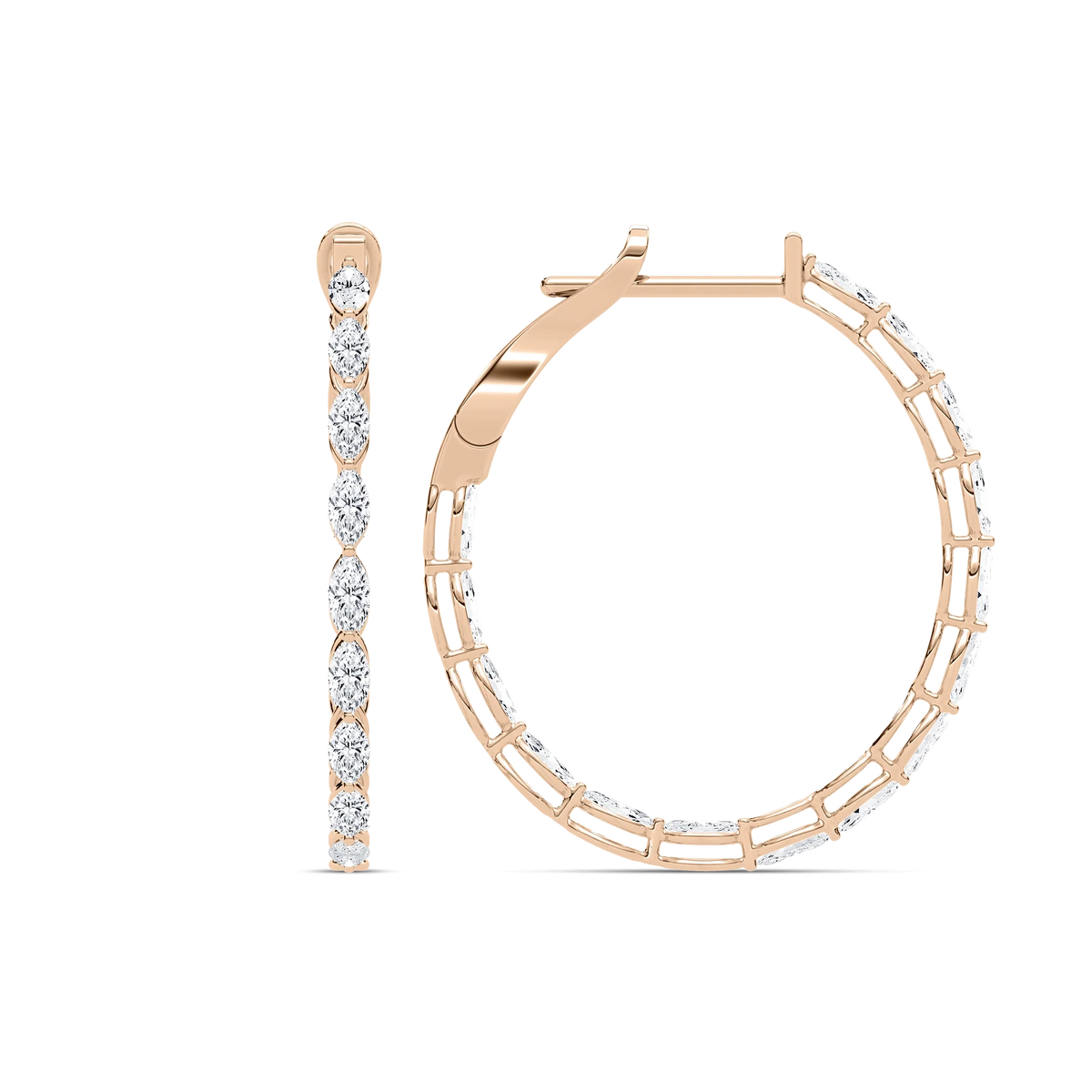 4 ¹⁄₂ ctw Marquise LGD Inside Out Hoop Earrings - 14K Rose Gold / F-VS2