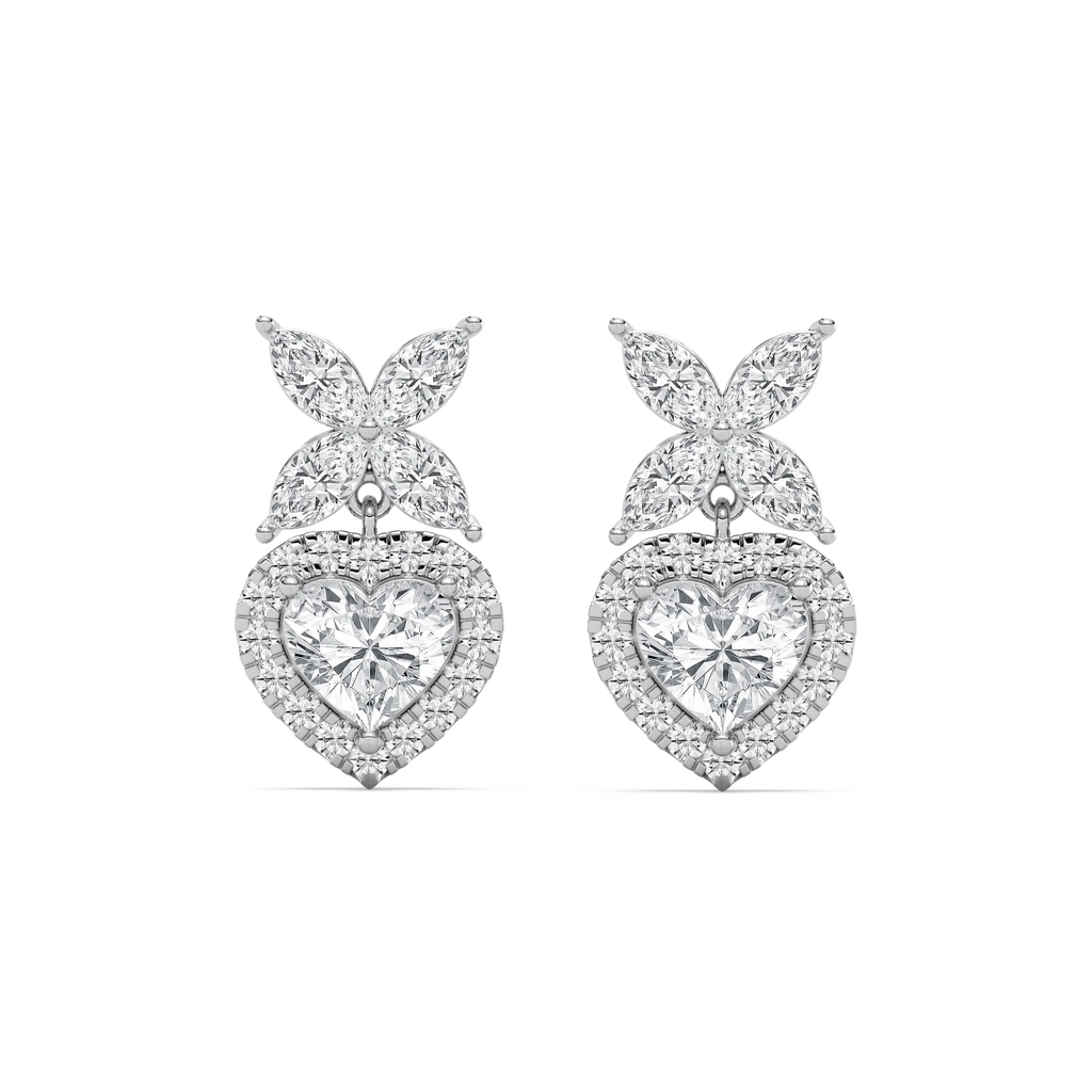 3 ¾ ctw Heart & Marquise LGD Petal Drop Earrings - 14K White Gold