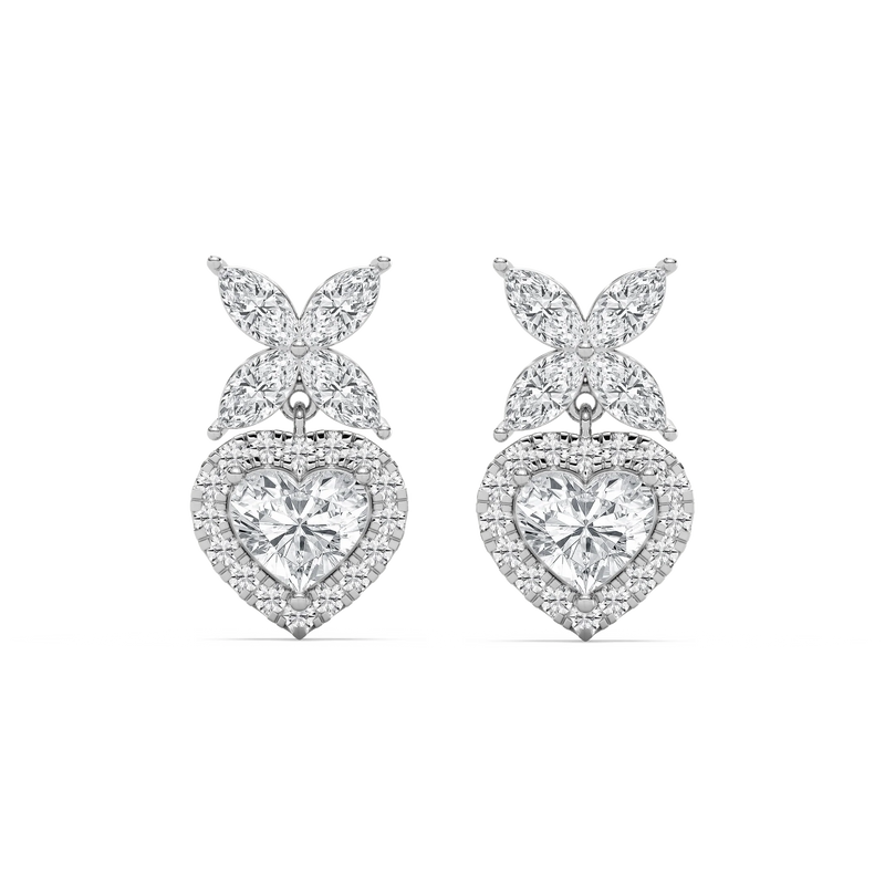 3 ¾ ctw Heart & Marquise LGD Petal Drop Earrings - 14K White Gold