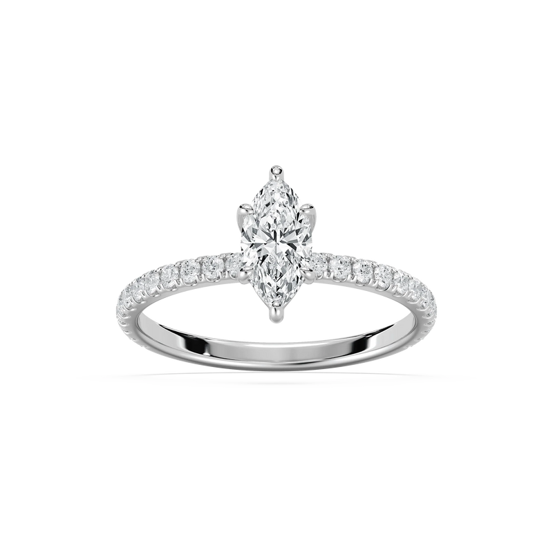 Cindy 1 ctw Marquise LGD Petite Six Prong Side Stone Promise Ring - 14K White Gold