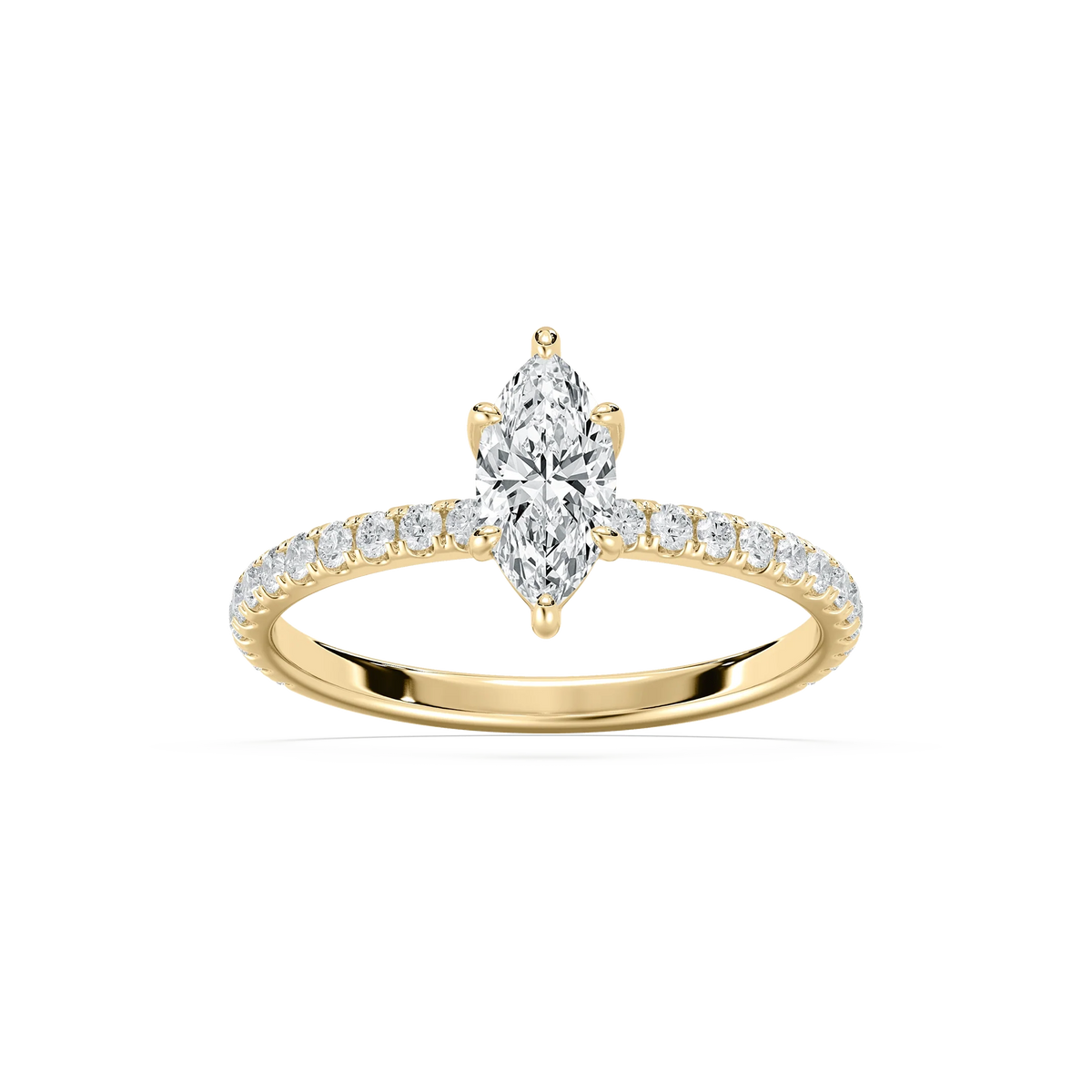 Cindy 1 ctw Marquise LGD Petite Six Prong Side Stone Promise Ring - 14K Yellow Gold