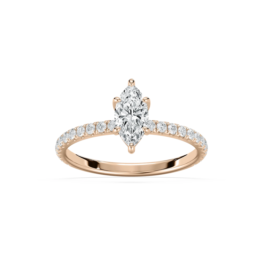 Cindy 1 ctw Marquise LGD Petite Six Prong Side Stone Promise Ring - 14K Rose Gold