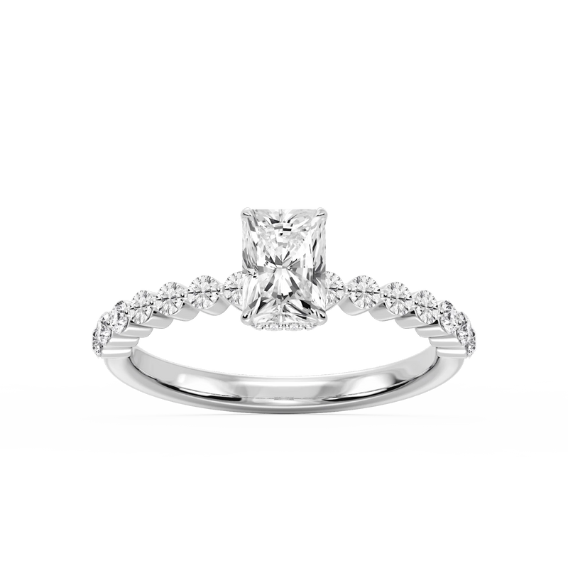 Melody Radiant LGD Single Shared Prong Collar Hidden Halo Engagement Ring - 14K White Gold / 1 ct / F-VS2